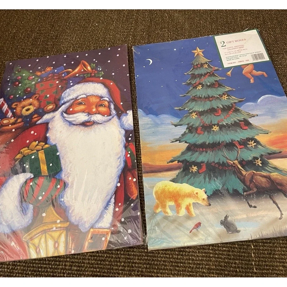 2 Vintage New Christmas Gift Boxes 90s New Sealed